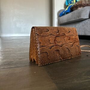 Vintage 70's Womens Snakeskin Python Leather Purse Crossbody Bag made in Senegal